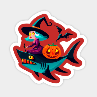 Wicked Witch's Shark Ride: A Spooky Halloween Adventure Magnet