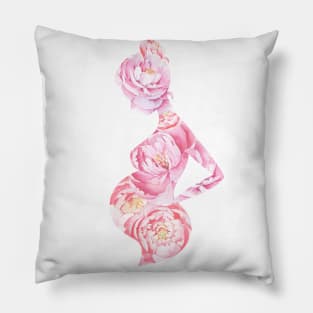 Pregnant woman  peonies silhouette Pillow