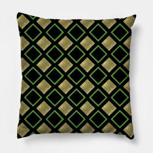 Diamonds in black and gold with green Pillow