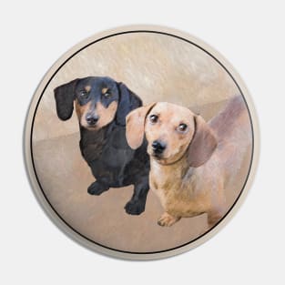 Smooth Dachshund Painting - Cute Original Dog Art Pin