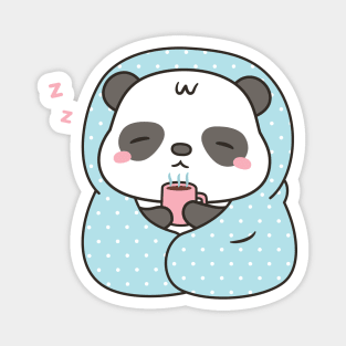 Cute Sleepy Panda With Coffee and Blanket Magnet