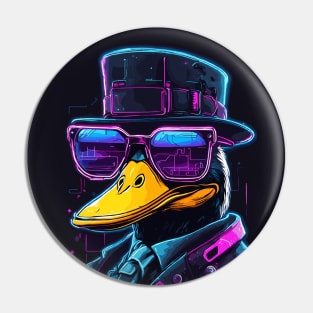 Cool Cyberpunk Duck Wearing Glasses Neon Pin