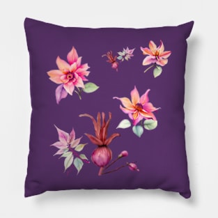 Pink orange flowers in watercolor Pillow