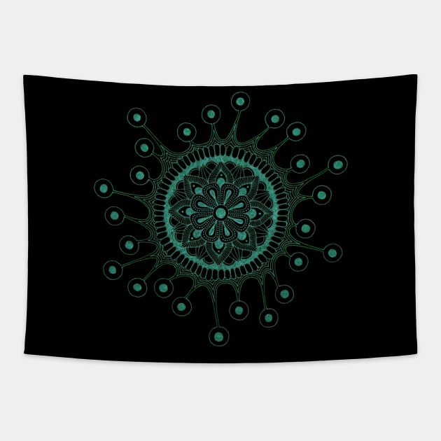 Virus Mandala (black/teal) Tapestry by calenbundalas