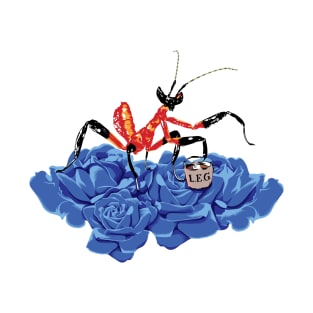 Original Red and Black Ant Praying Mantis on blue-violet rose buds sipping on some Tea. T-Shirt