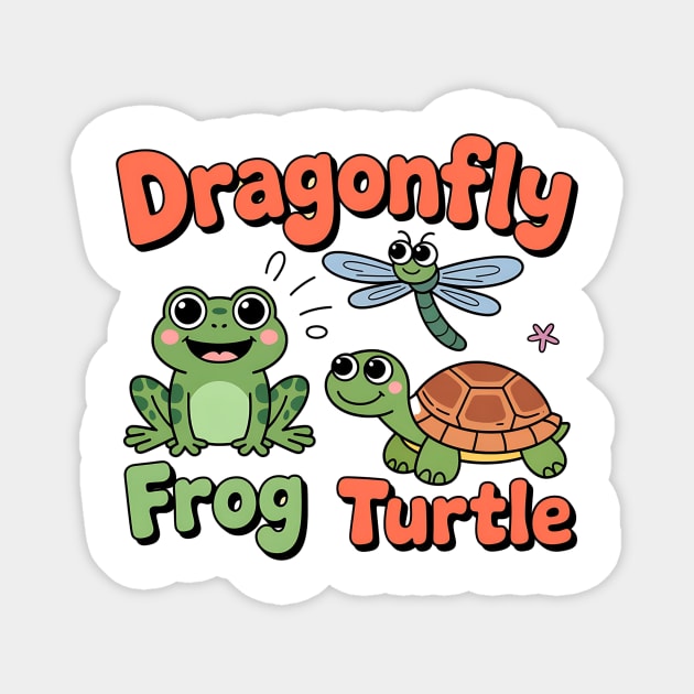 Subtle Political Humor Frog Dragonfly Turtle – Funny Animal Cartoon Design Magnet by ArtistTee ⭐⭐⭐⭐⭐