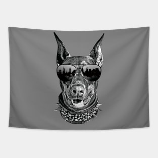 Cool Doberman Skyline Reflection on Sunglasses Tapestry