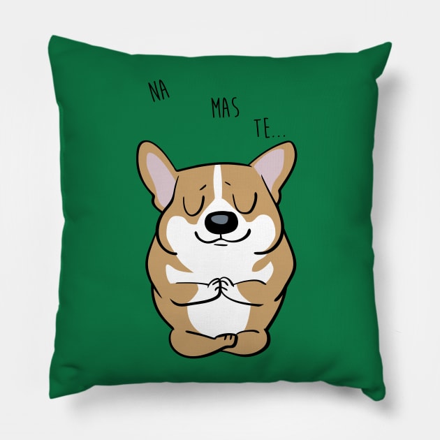 Namaste Corgi Pillow by huebucket