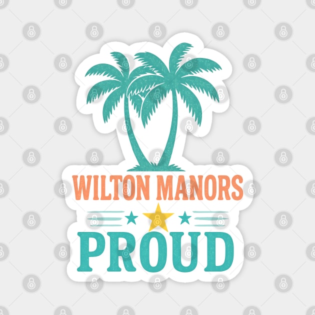 Wilton Manors Proud Neon Palm Trees Retro Florida Design Magnet by WarFX Designs