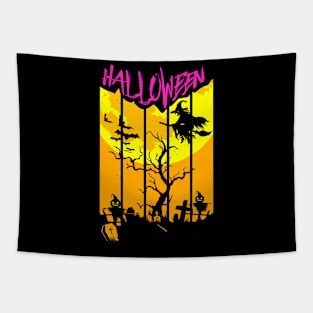 Halloween Witch On a Broom Tapestry