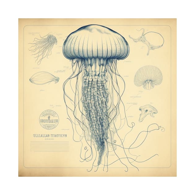 Vintage Jellyfish IV by hamptonstyle