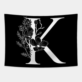 Letter K Monogram - Floral Initial Tapestry