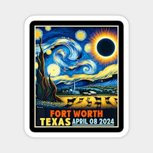 Fort Worth Texas Total Solar Eclipse 2024 Starry Night Magnet