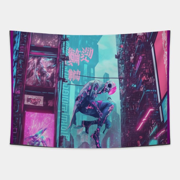 Neon City Lights Tapestry by SynthwavePrince 