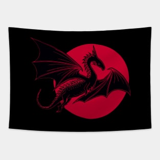 Dragon and Moon, Red and Black Linocut Tapestry