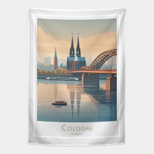 Vintage Retro Serene Cologne Riverside View Tapestry