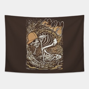 Vintage Surfer Skeleton by miskedesign Tapestry