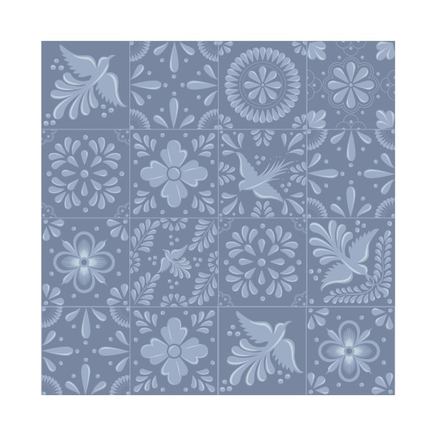 Mexican Elegant Blue Pastel Talavera Tile Pattern by Akbaly by Akbaly