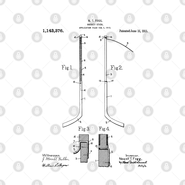 Ice Hockey Stick Patent - Ice Hockey Art - Black And White by patentpress