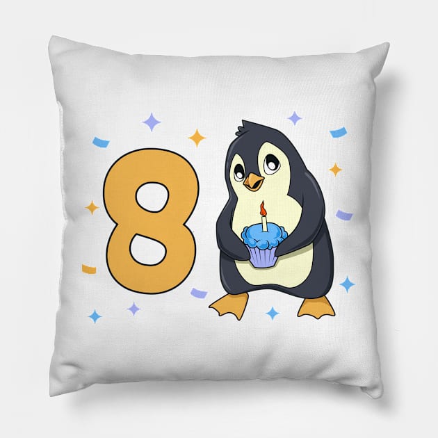 I am 8 with penguin - kids birthday 8 years old Pillow by Modern Medieval Design