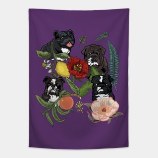 Botanical and Black English Bulldog Tapestry