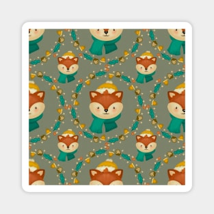 Merry Foxmas Wreath Pattern Magnet