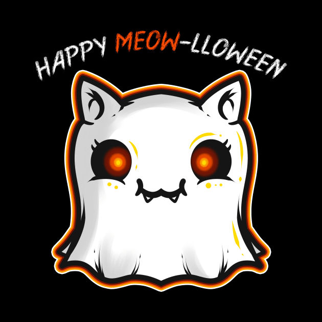 Cute Cat Ghost Spirit Happy Meow-lloween Halloween by SinBle