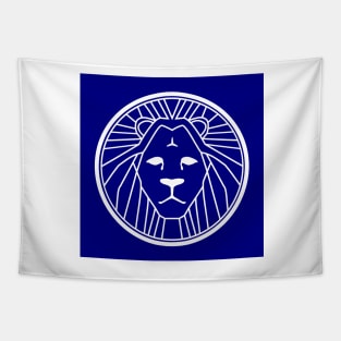 Lion head on blue Tapestry