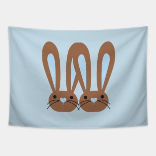 Cute Blue Heart Nose Brown Bunnies Tapestry