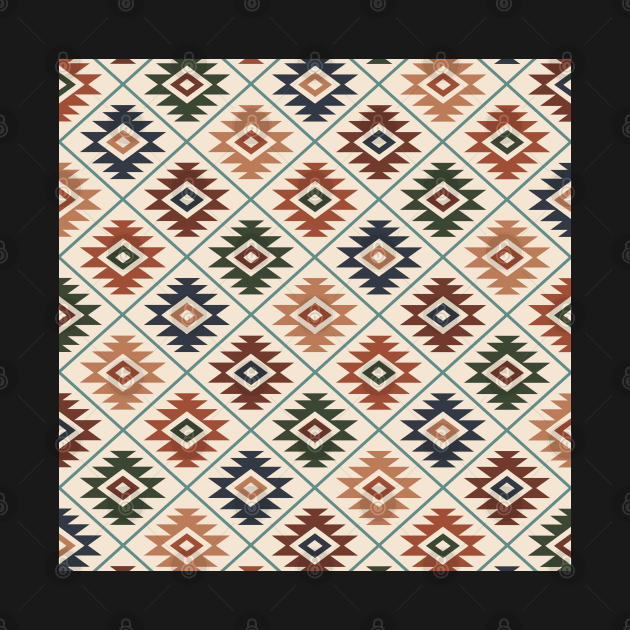 Aztec Symbol Color on Cream Repeat Pattern by NataliePaskell