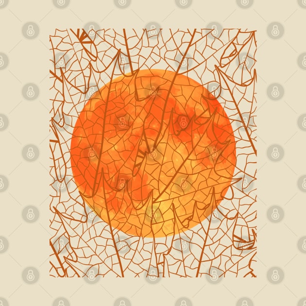 Harvest Moon as seen through latticework of Autumn Leaves by DD Ventures