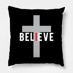 I Believe Christian Cross Design Pillow