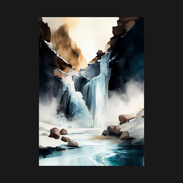 Aqua Serenity: Watercolor Waterfall by simonrudd