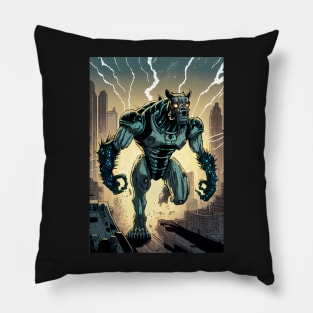 Monster giant robot cyborg dog attacking the city Pillow