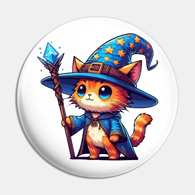 Kawaii Ginger Mage Wizard Cat Pin by TomFrontierArt