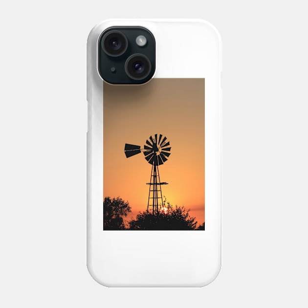 Kansas Golden Sunset with a Windmill silhouette. Phone Case by ROBERTDBROZEK