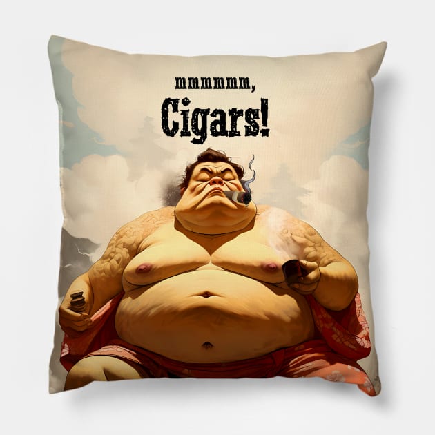 Puff Sumo: mmmmm, I Love Cigars on a Dark Background Pillow by Puff Sumo