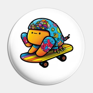 Kawaii Hermit Crab Skateboard Cartoon Art Print Pin