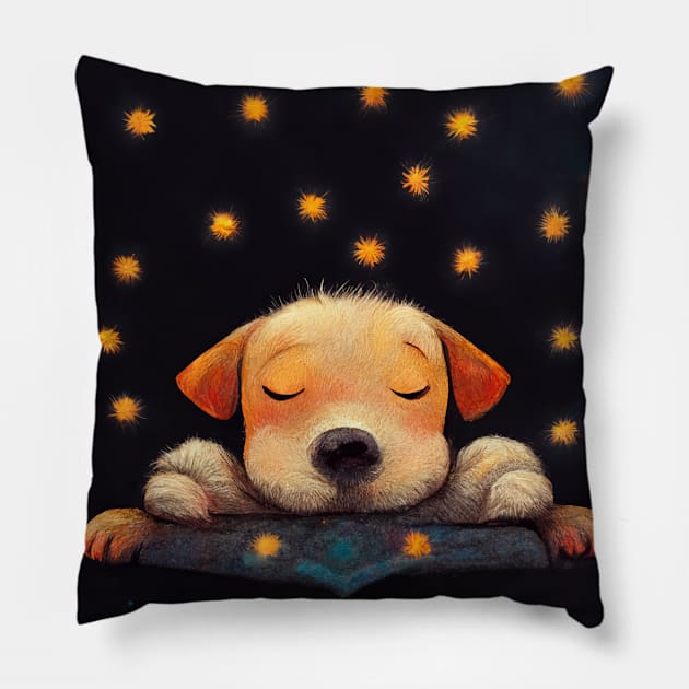 Dreaming Puppy Pillow by Kazaiart