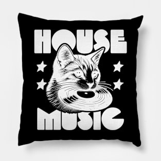 HOUSE MUSIC  - Cat Bites Vinyl (White) Pillow