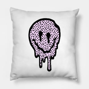 Pink Polka Dot Drippy Smiley Face Pillow