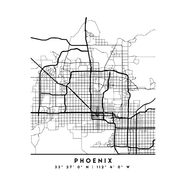 PHOENIX ARIZONA BLACK CITY STREET MAP ART by deificusArt