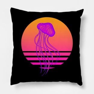 Retrowave Jellyfish Aesthetic Pillow