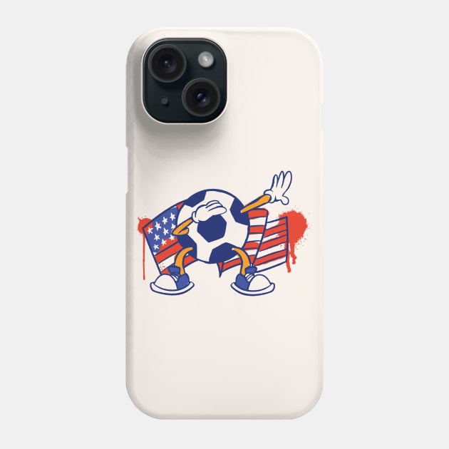 Dabbing Soccer Ball Cartoon USA American Flag Phone Case by Now Boarding