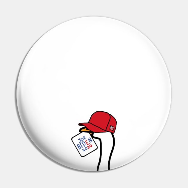Small Portrait of a Goose with Stolen Red Hat and Joe Biden Sign Pin by ellenhenryart