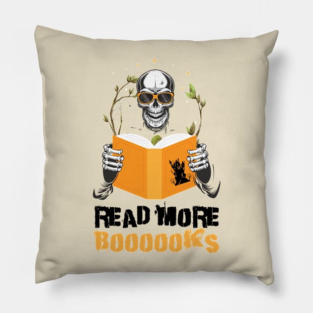 Read More Books Halloween Cute Ghost Skeleton Librarian Teacher, read more boooooks Pillow by chidadesign