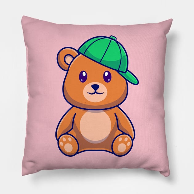 Cute Brown Sitting With Hat Cartoon Pillow by Catalyst Labs