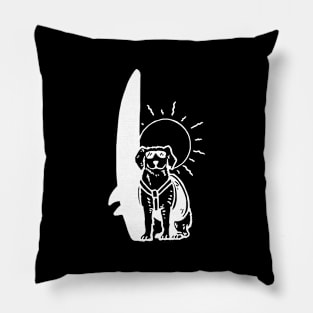 Surfing Dog White on Black Pillow