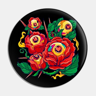 Thorny Red Rose and Eyes of Love Pin