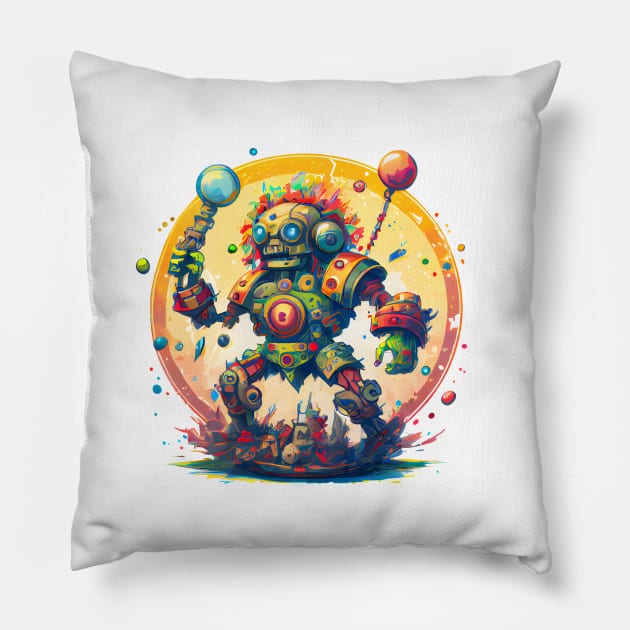 Inca,Maya robot warrior Pillow by MLArtifex